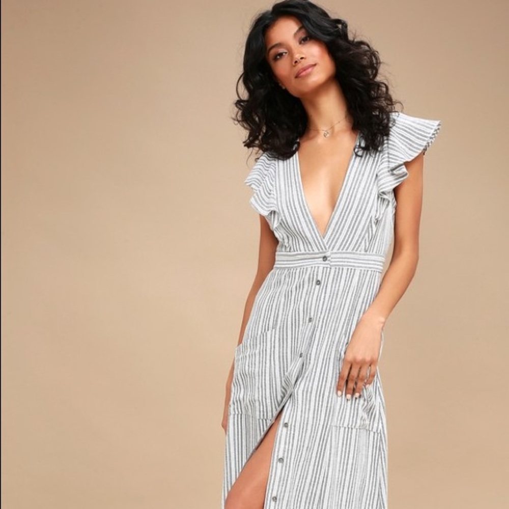 Striped Midi Dress with Belt
